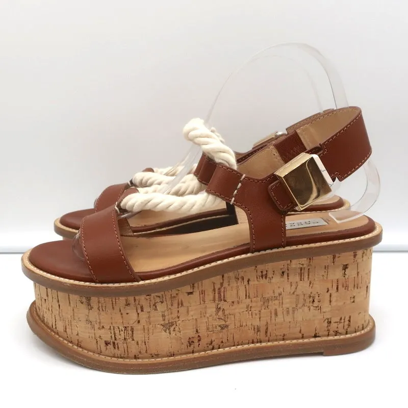 Gabriela Hearst Cork Flatform Slingback Sandals Danae Brown Leather Size 37.5