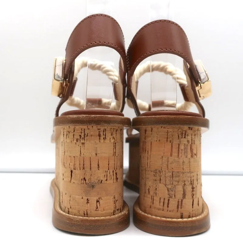 Gabriela Hearst Cork Flatform Slingback Sandals Danae Brown Leather Size 37.5