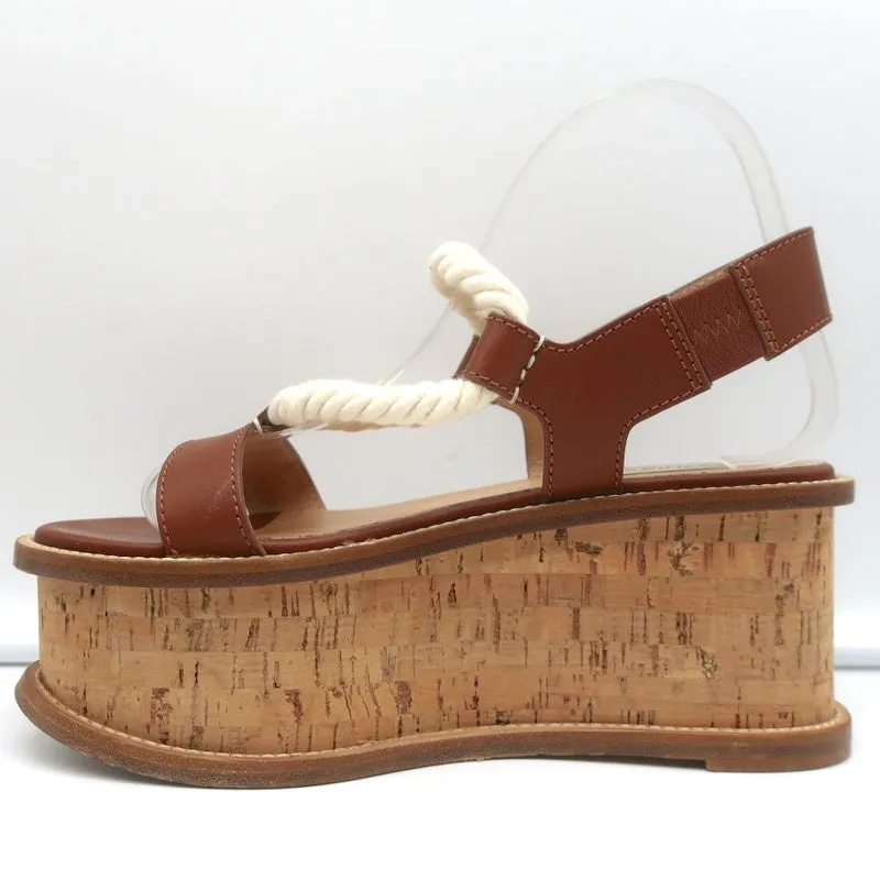 Gabriela Hearst Cork Flatform Slingback Sandals Danae Brown Leather Size 37.5