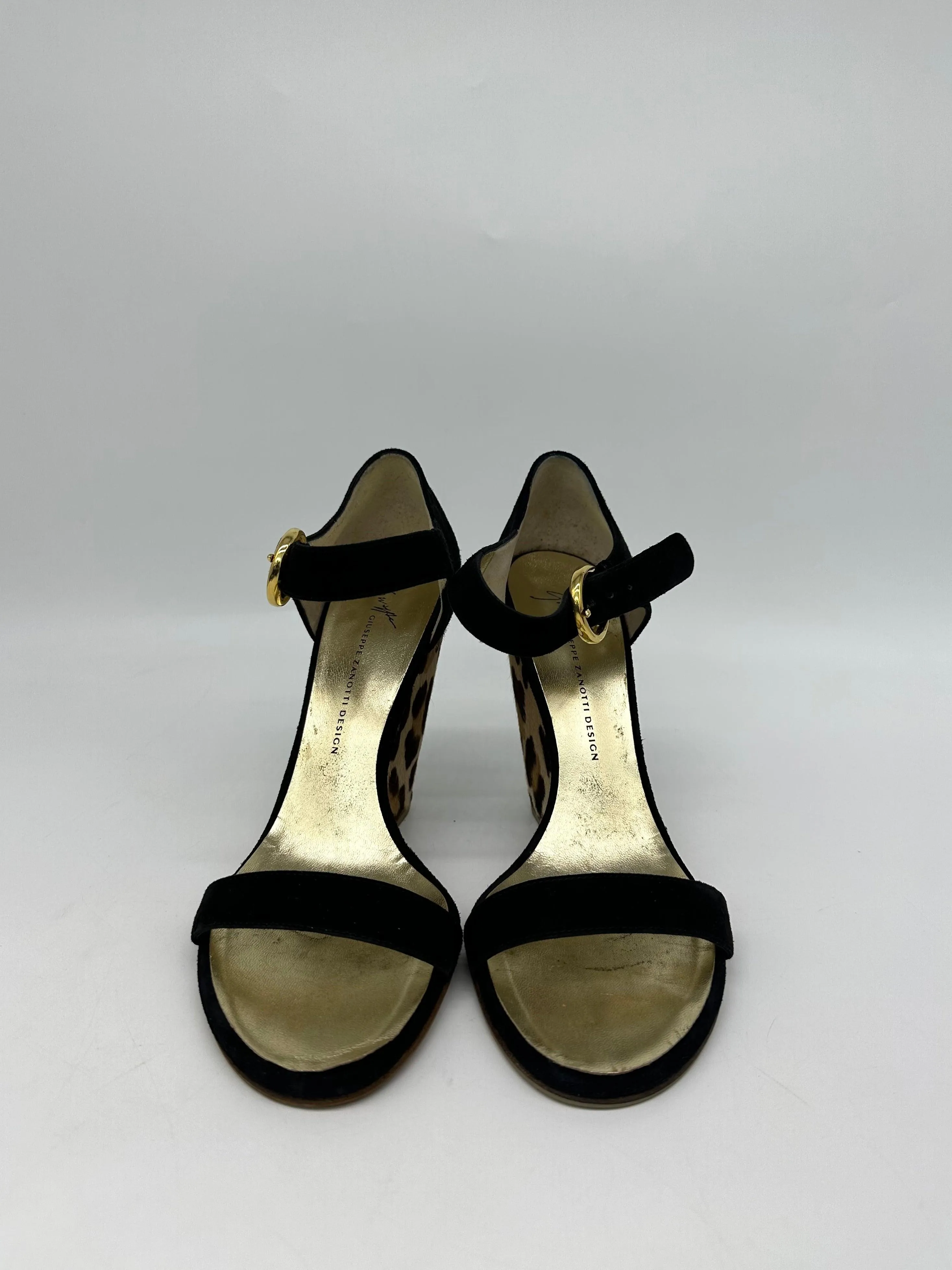 GIUSEPPE ZANOTTI Wedge Mary Janes Black Leopard print