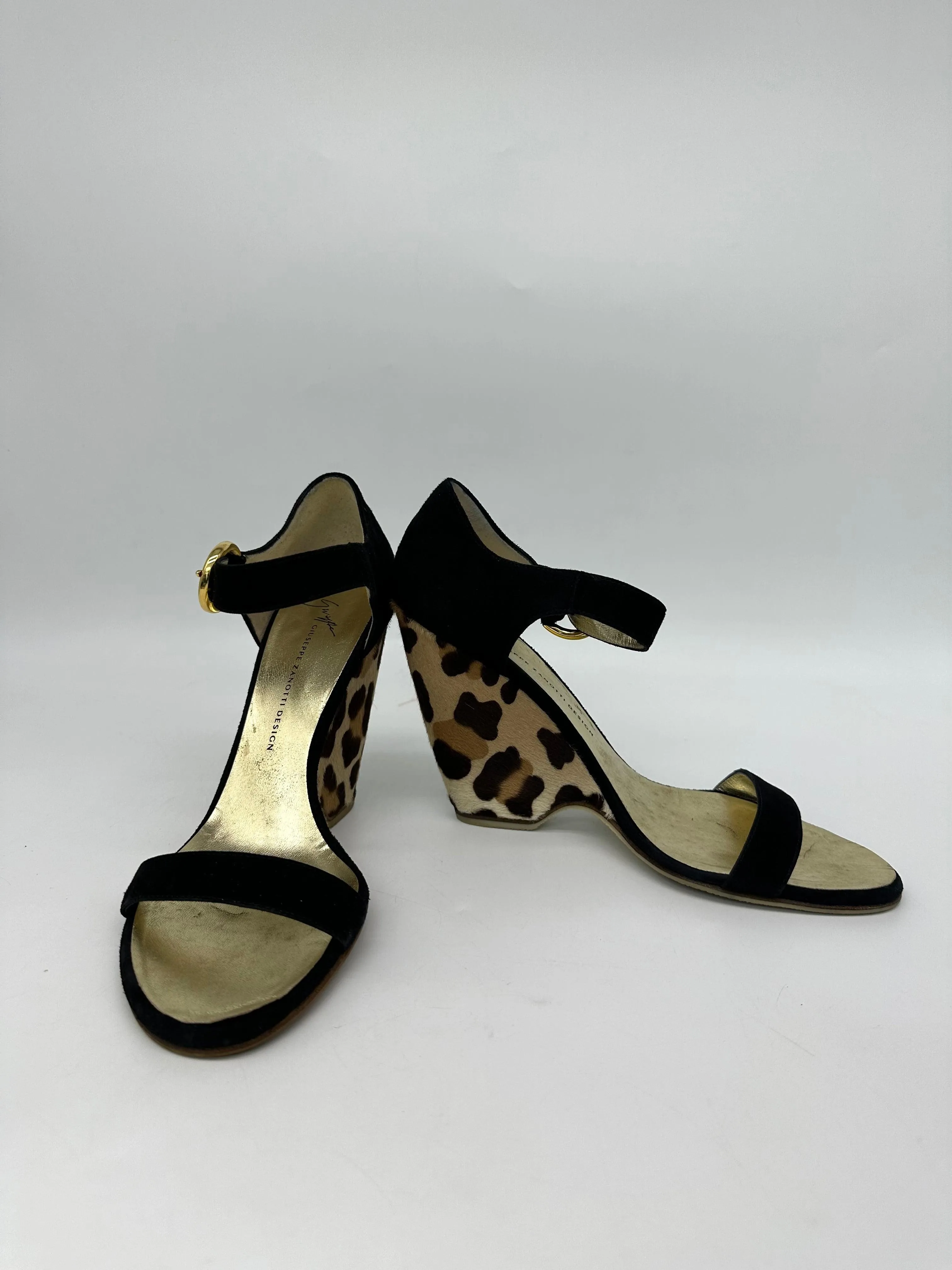 GIUSEPPE ZANOTTI Wedge Mary Janes Black Leopard print