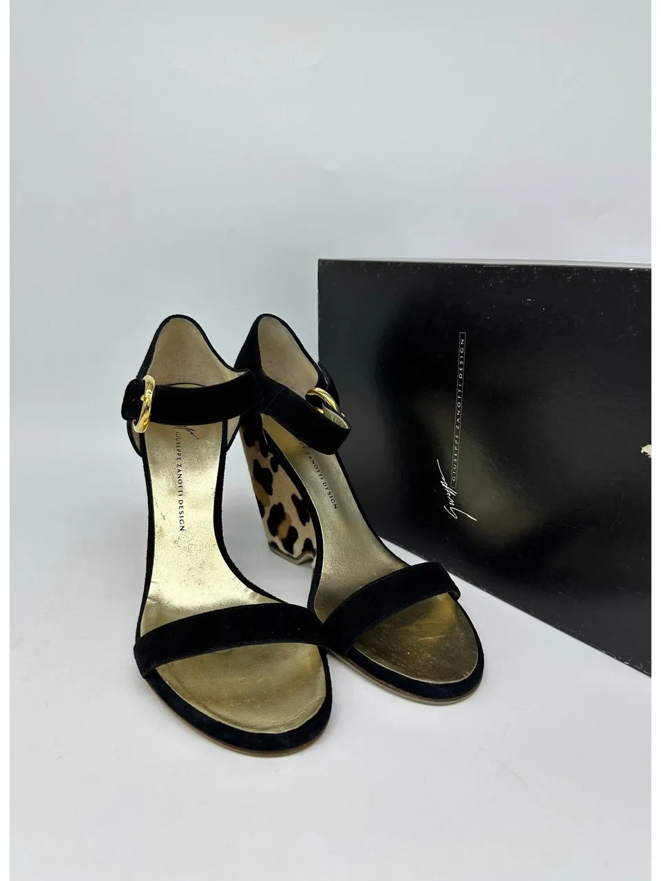 GIUSEPPE ZANOTTI Wedge Mary Janes Black Leopard print