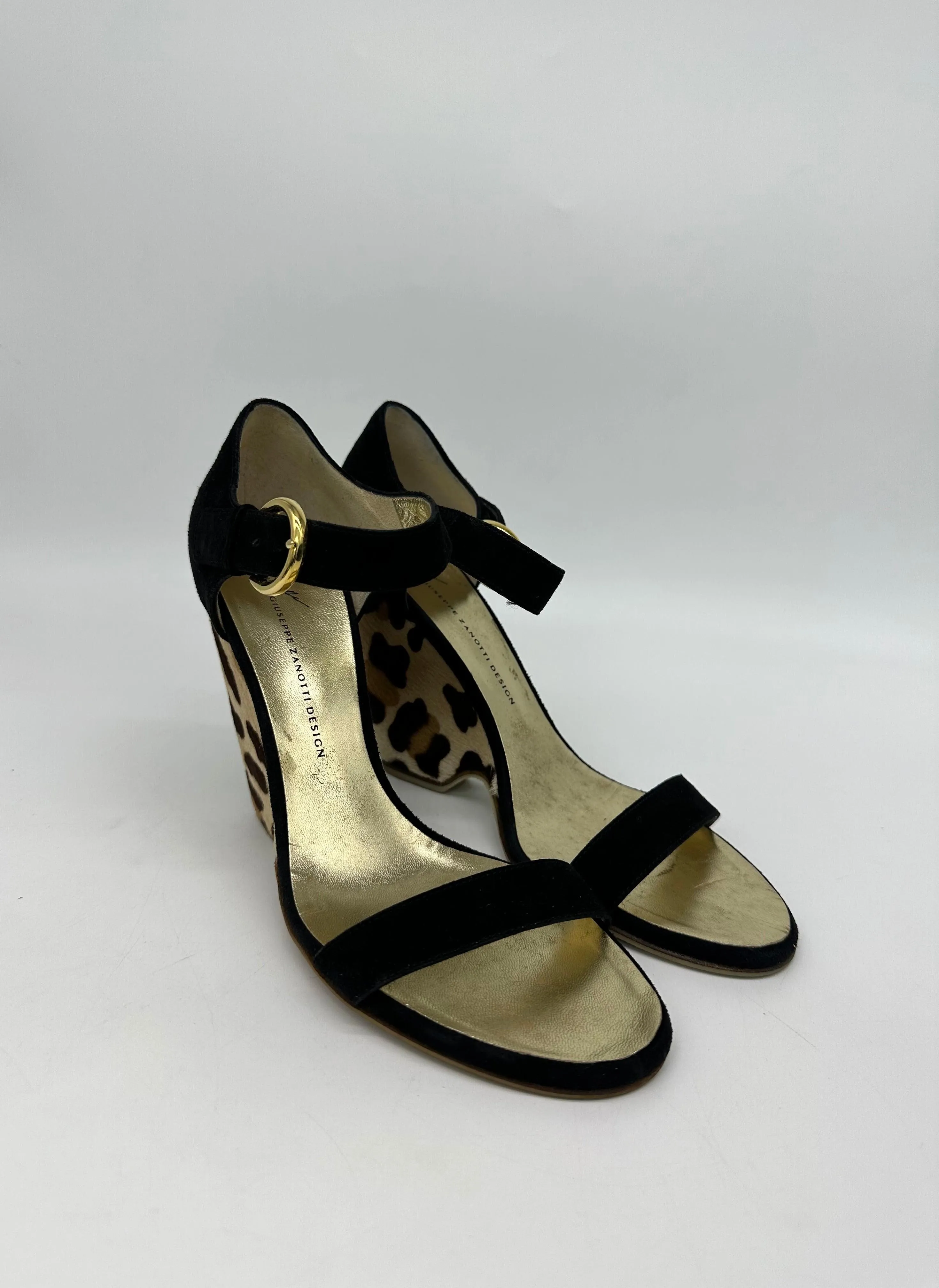 GIUSEPPE ZANOTTI Wedge Mary Janes Black Leopard print