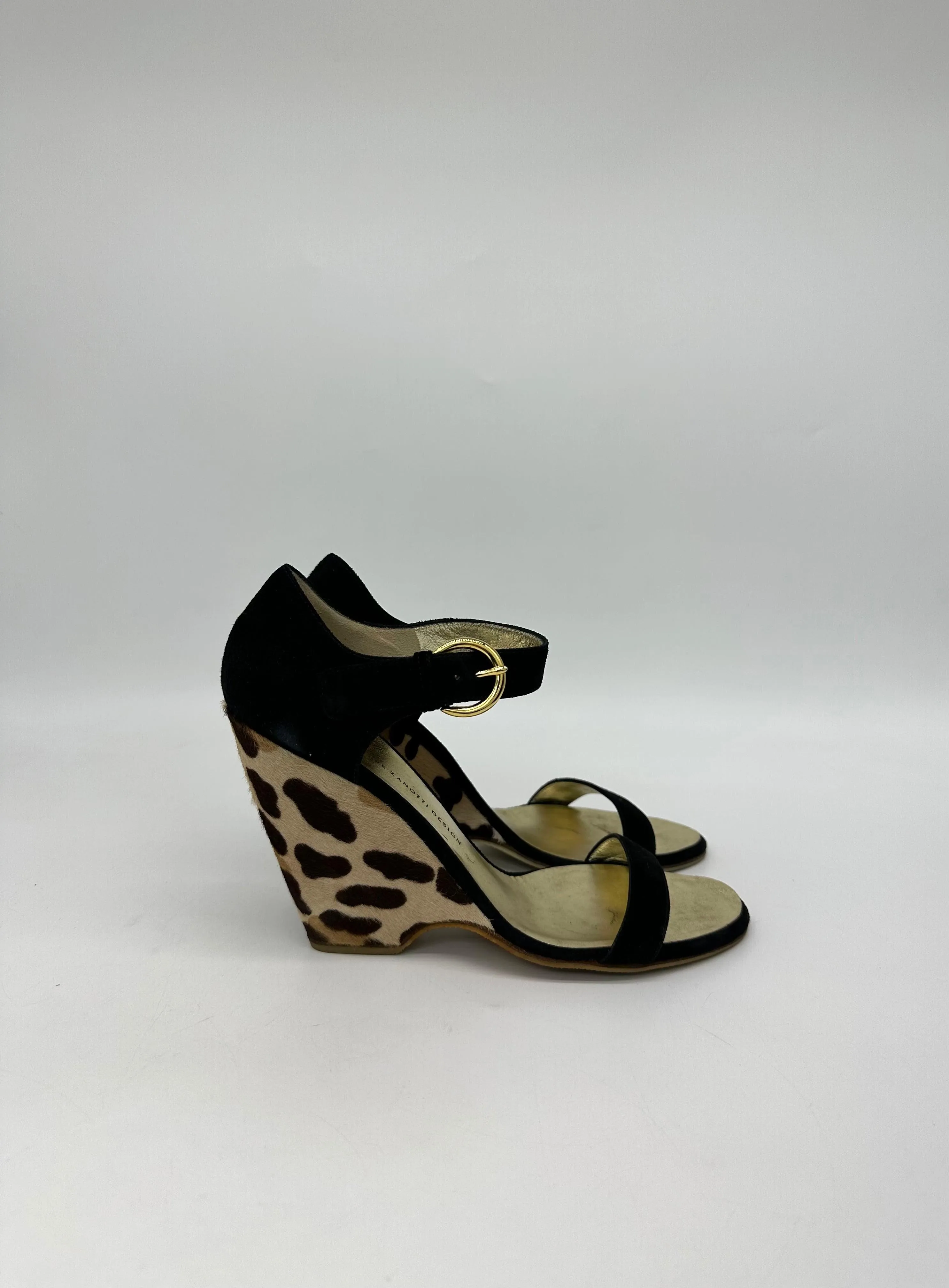 GIUSEPPE ZANOTTI Wedge Mary Janes Black Leopard print