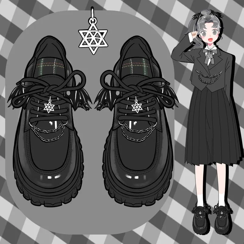 Glossy Black Pentagram Mary Janes