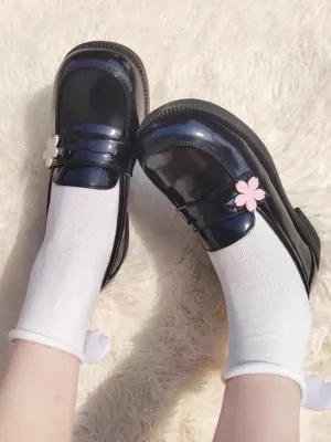Hnzxzm Lolita Kawaii Mary Janes Shoes Women Black Japanese Style Bow Elegant Shoes Female Flower Casual Fashion Flats Shoes New