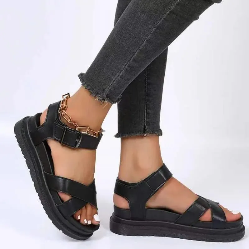 Hnzxzm Open Toe Flatform Wedges Shoes Woman Summer Beach Sandals Sexy Women Plus Size PU Leather Sandalias