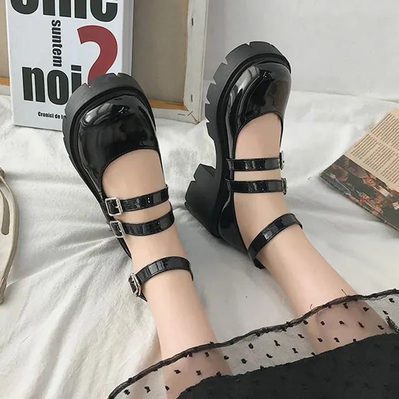 Hnzxzm Spring Thick Heels Platform Mary Janes Women Sweet Lovely Ankle Strap Lolita Shoes Woman Patent Leather High Heels Pumps