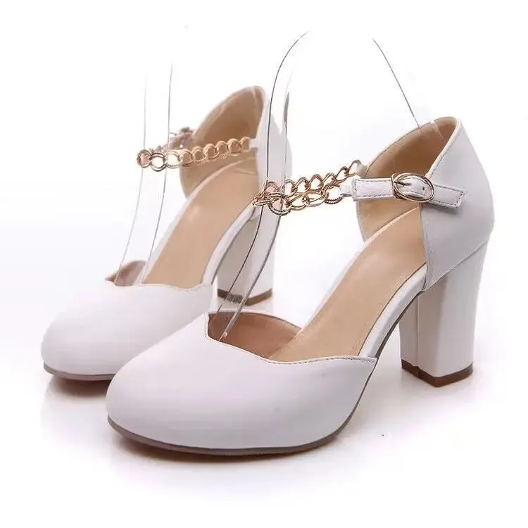Hnzxzm Women High Heels Mary Janes Pumps Platform Lolita Shoes Elegant Thick Heel Buckle Strap Japanese Style PU Leather Girls Shoes 43