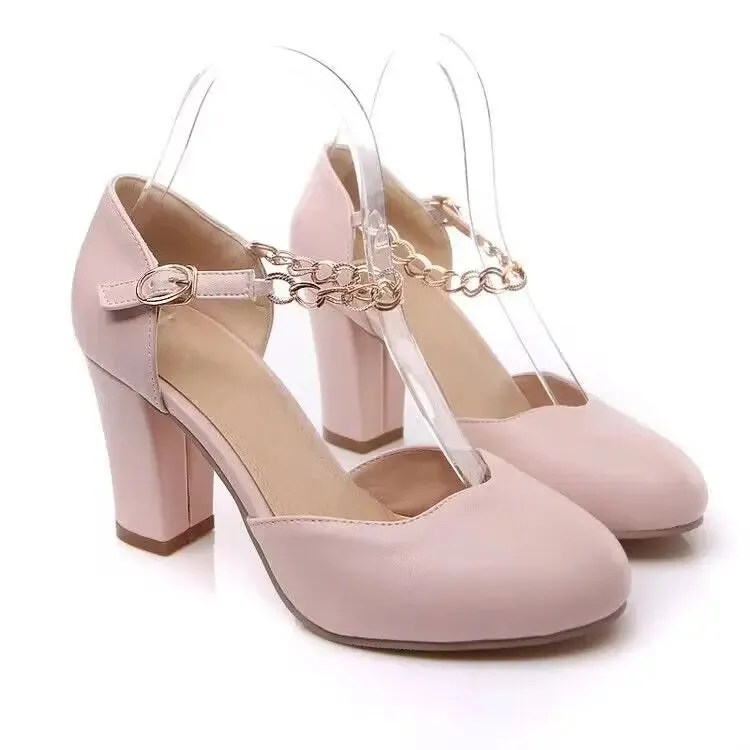 Hnzxzm Women High Heels Mary Janes Pumps Platform Lolita Shoes Elegant Thick Heel Buckle Strap Japanese Style PU Leather Girls Shoes 43