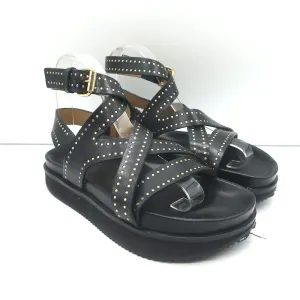 Isabel Marant Neryse Studded Flatform Sandals Black Leather Size 36