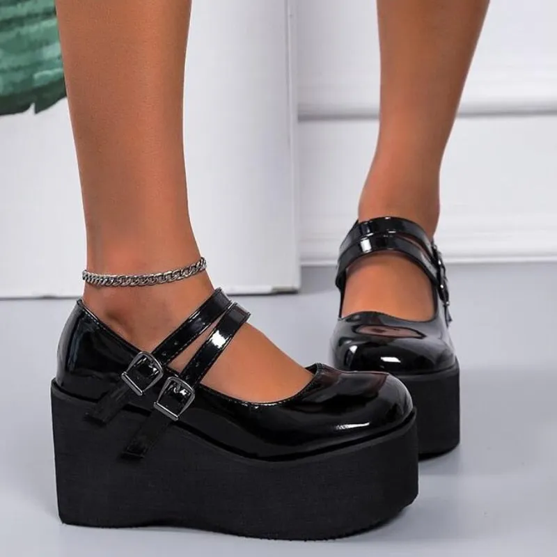 Joskaa Back To School Brand New Female Lolita Cute Mary Janes Pumps Platform Wedges High Heels Women's Pumps Sweet Gothic Punk Shoes Woman