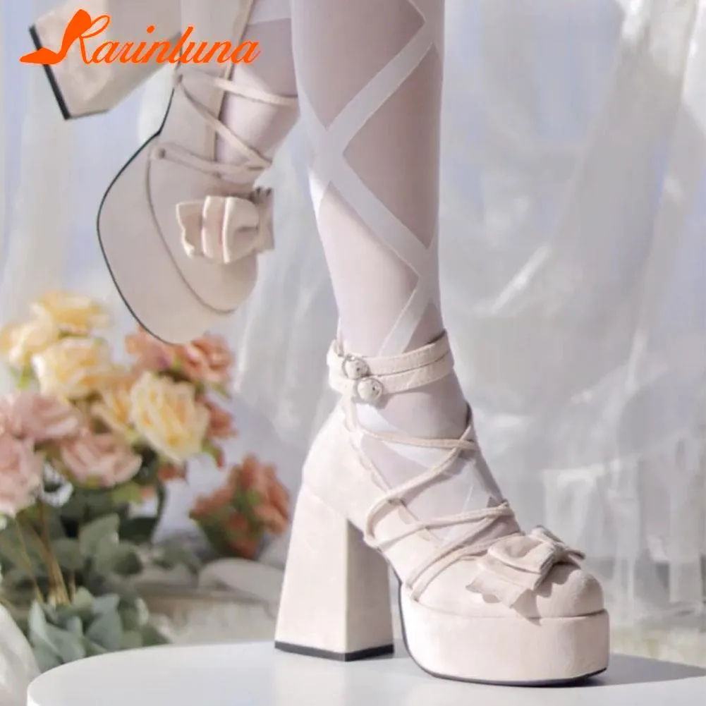 Joskaa Platform Lolita Shoes Summer Hot 2024 Buckle Strap Platform Heels Pumps Bowknot Kawaii Cute Pink Mary Janes Women Heels Pumps