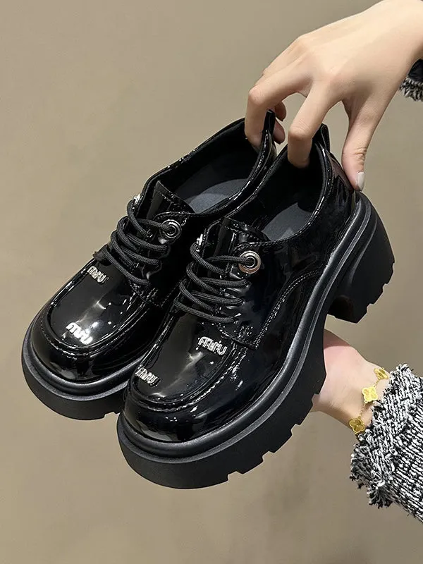 Lace-Up Round-Toe Split-Joint Platform Shoes Loafers