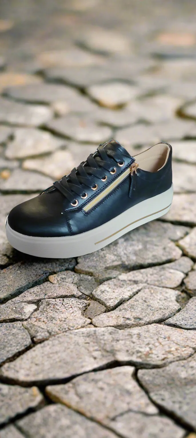 Ladies Patrizio Como Lace Up Trainers Sneakers Black Zip Ravenna sale