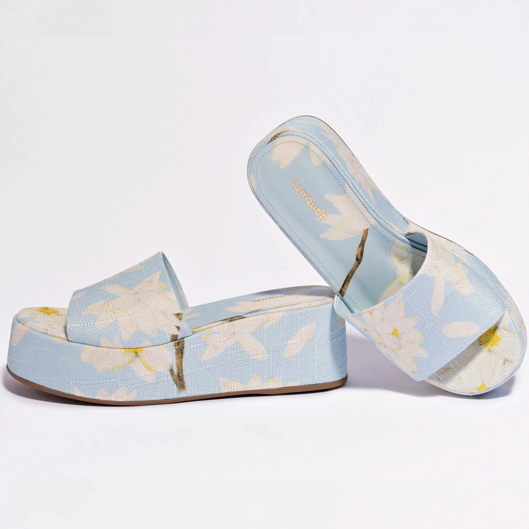 Larroude Alex Flatform Mule In Maya Printed Raffia