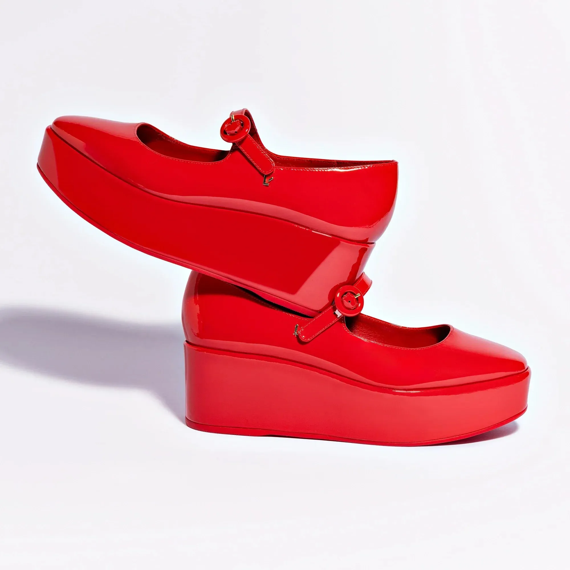 Larroude Blair Flatform In Scarlet Patent Leather