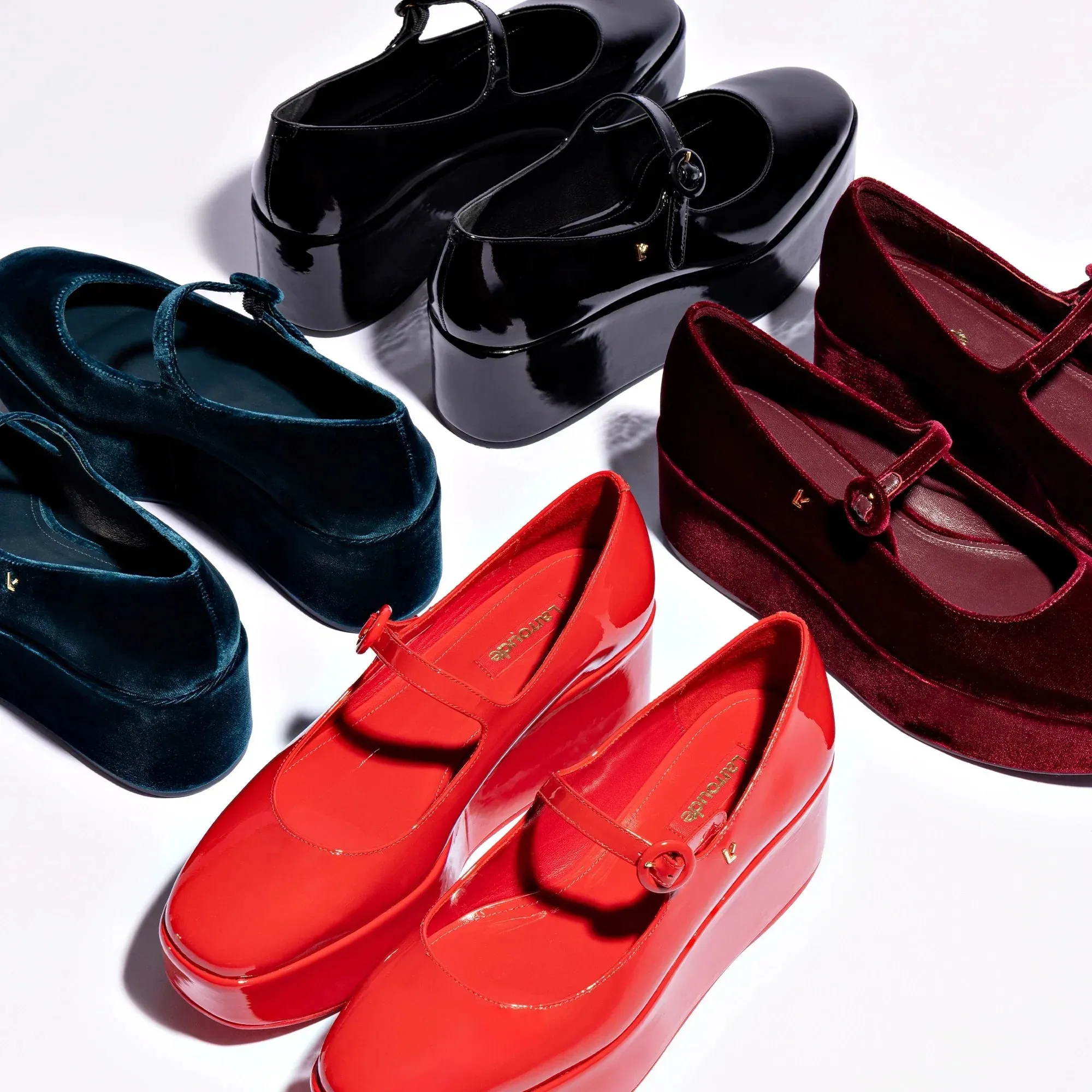 Larroude Blair Flatform In Scarlet Patent Leather