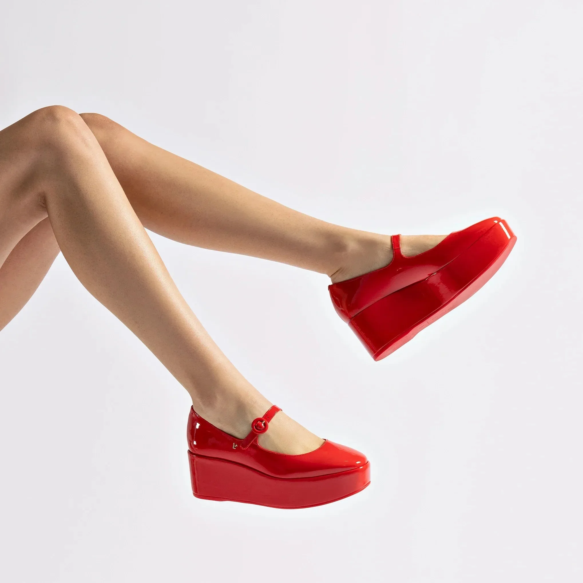 Larroude Blair Flatform In Scarlet Patent Leather