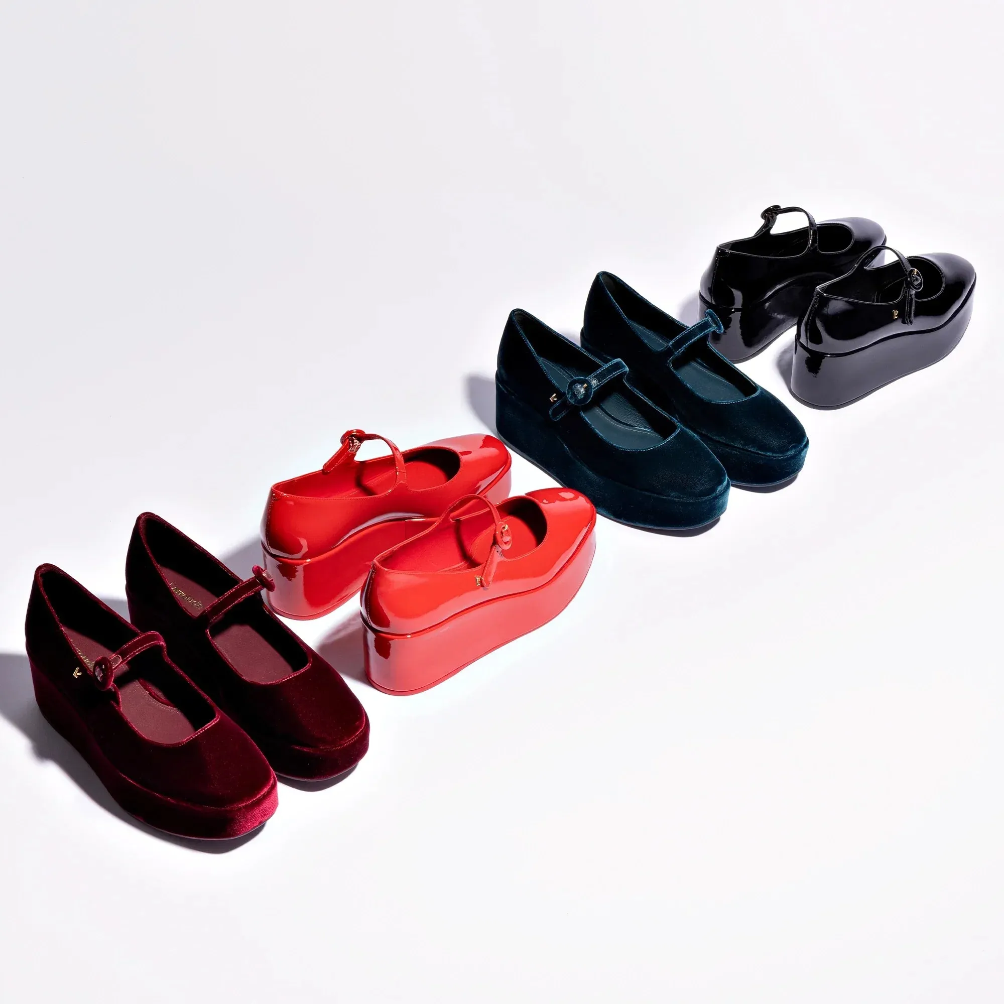 Larroude Blair Flatform In Scarlet Patent Leather