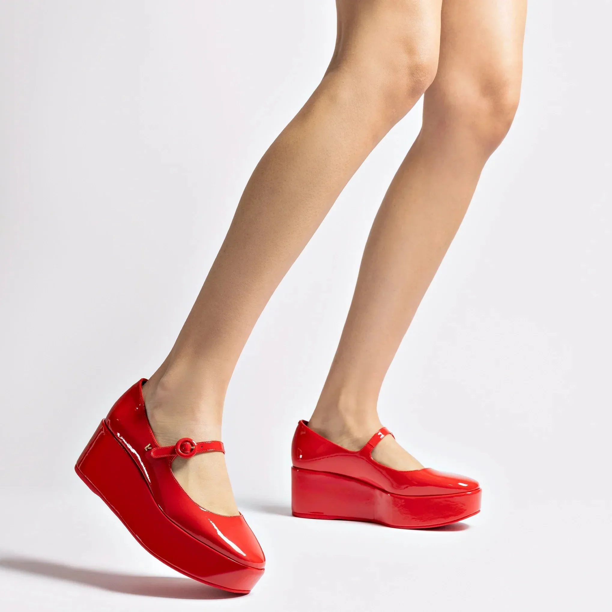 Larroude Blair Flatform In Scarlet Patent Leather