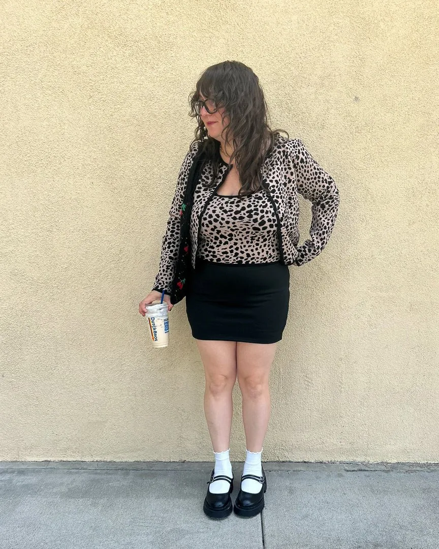 Leopard Print Round Neck Button Down Cardigan And Cami Set
