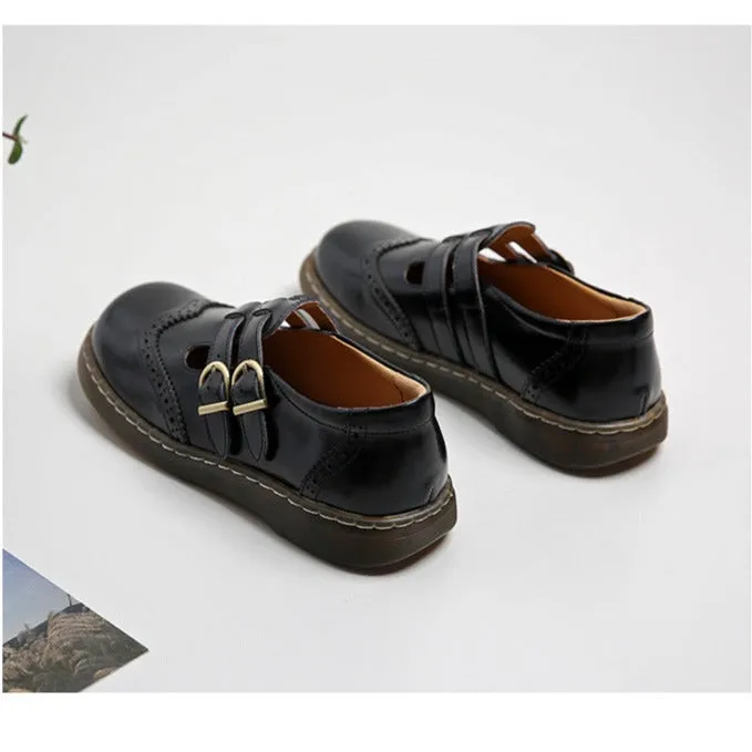 Mary Jane Flat Women Leather T-Strap Uniform Dress Shoes