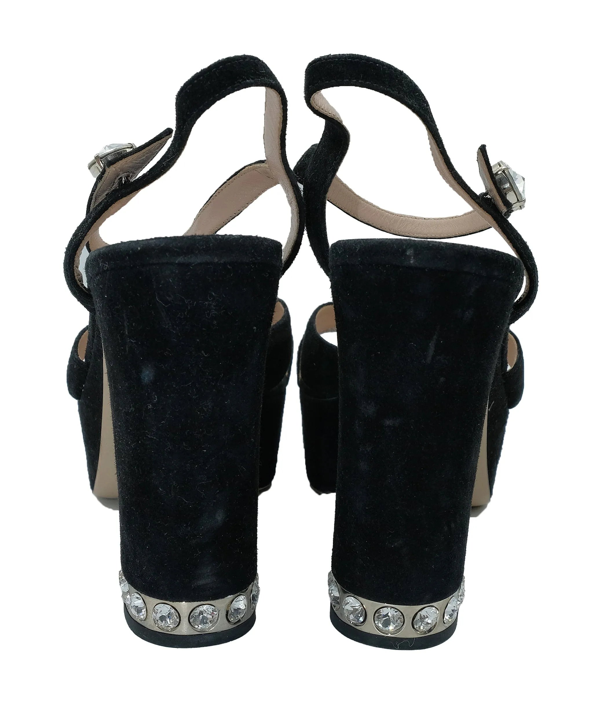 Miu Miu Suede Flatform Sandals w/ Crystal Embellished Black Size 40 RJC2892