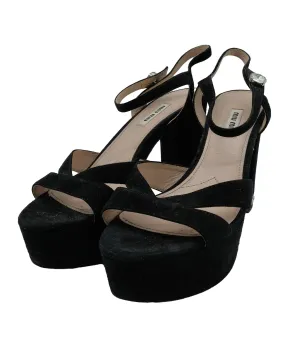 Miu Miu Suede Flatform Sandals w/ Crystal Embellished Black Size 40 RJC2892