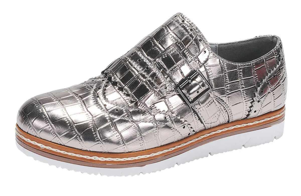 Nature Breeze Women's Wingtip Loafer Croc Embossed Flatform Oxford Shoe