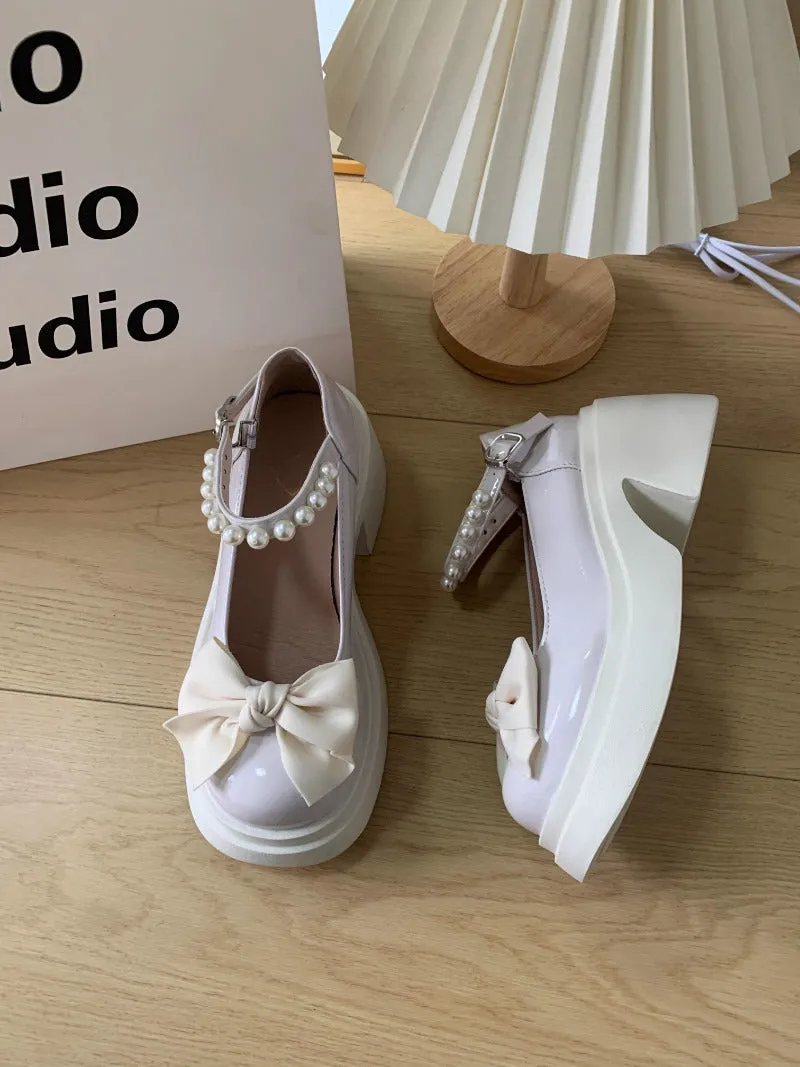 Pearl Bow Heeled Mary Janes