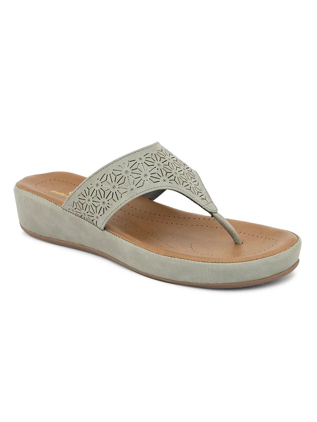 PELLE ALBERO Women Grey Slip-On Flatform Heels Sandal