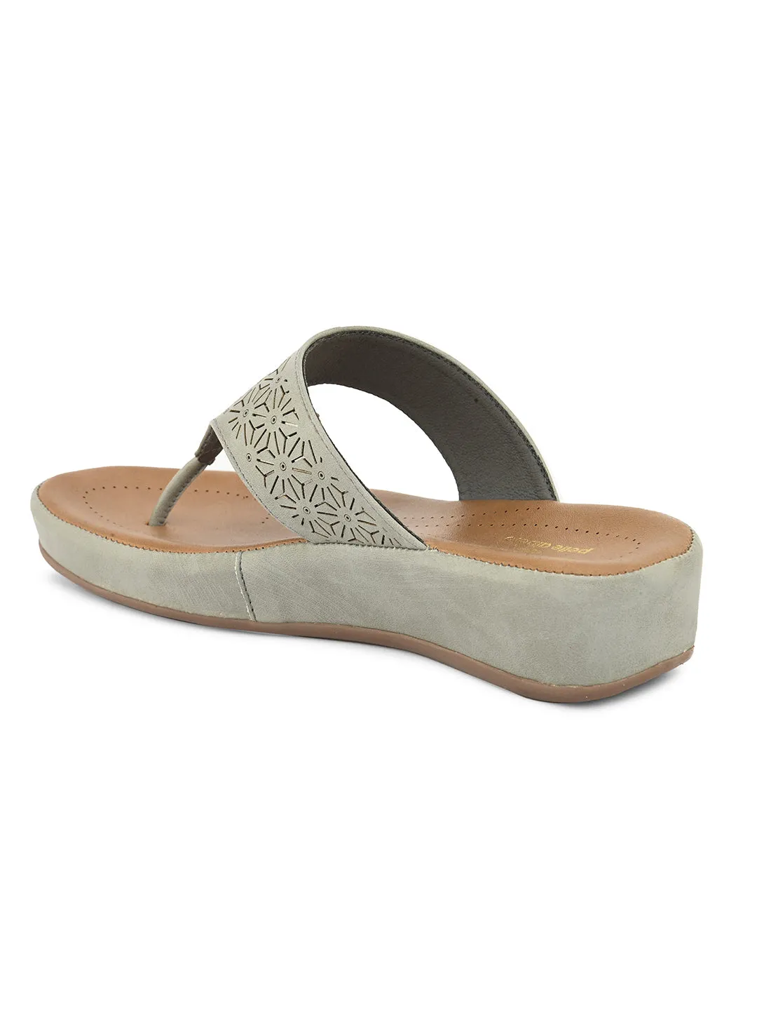 PELLE ALBERO Women Grey Slip-On Flatform Heels Sandal