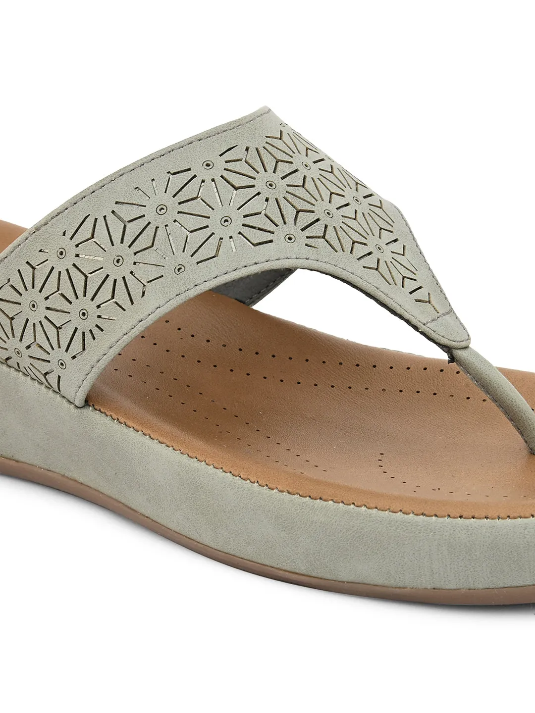 PELLE ALBERO Women Grey Slip-On Flatform Heels Sandal