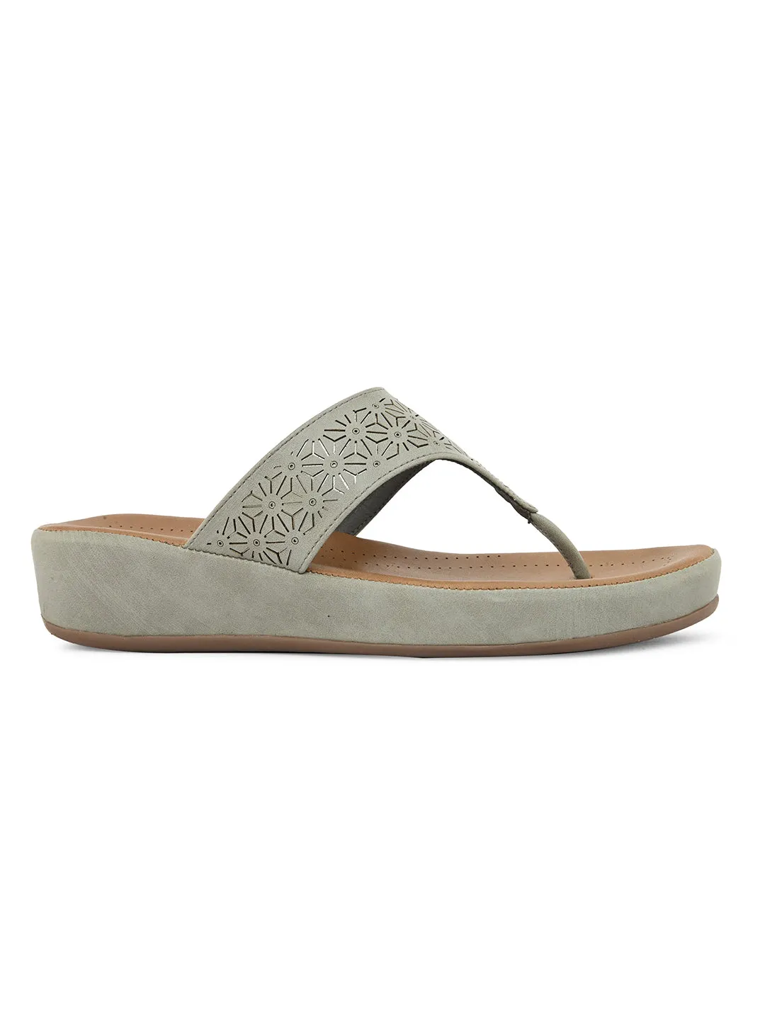 PELLE ALBERO Women Grey Slip-On Flatform Heels Sandal