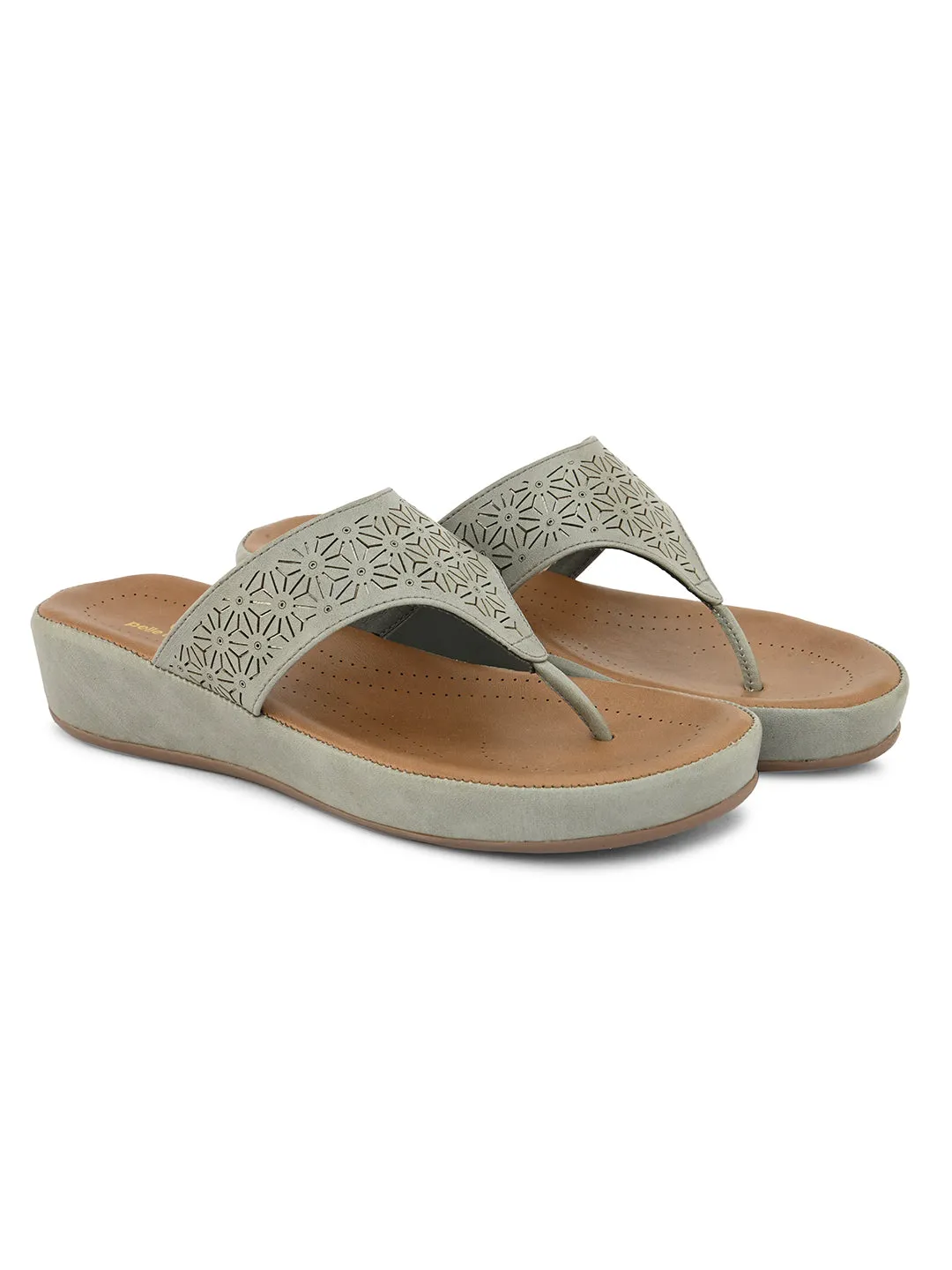 PELLE ALBERO Women Grey Slip-On Flatform Heels Sandal
