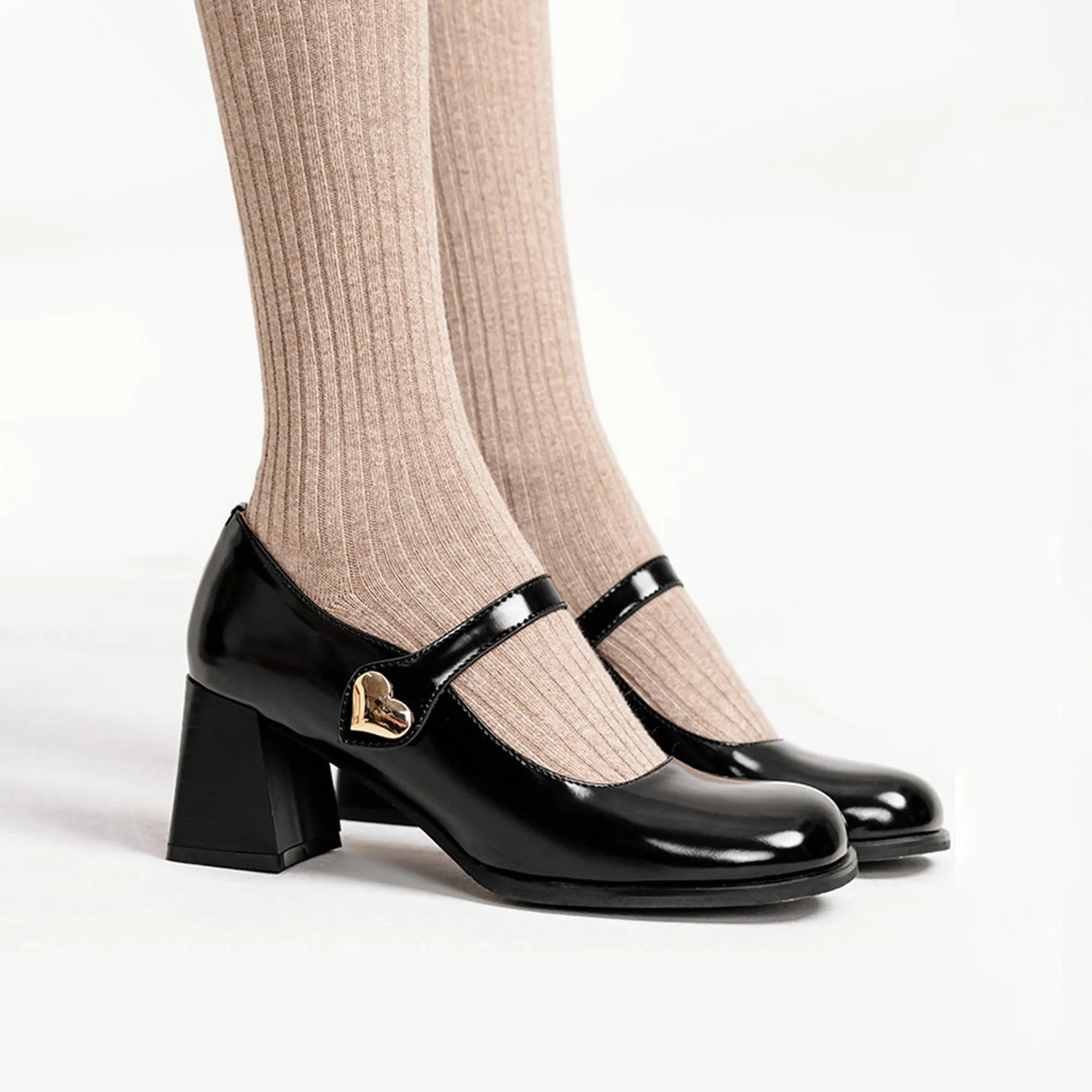 Purpdrank - Women Buckle Decor Chunky Heeled Mary Janes
