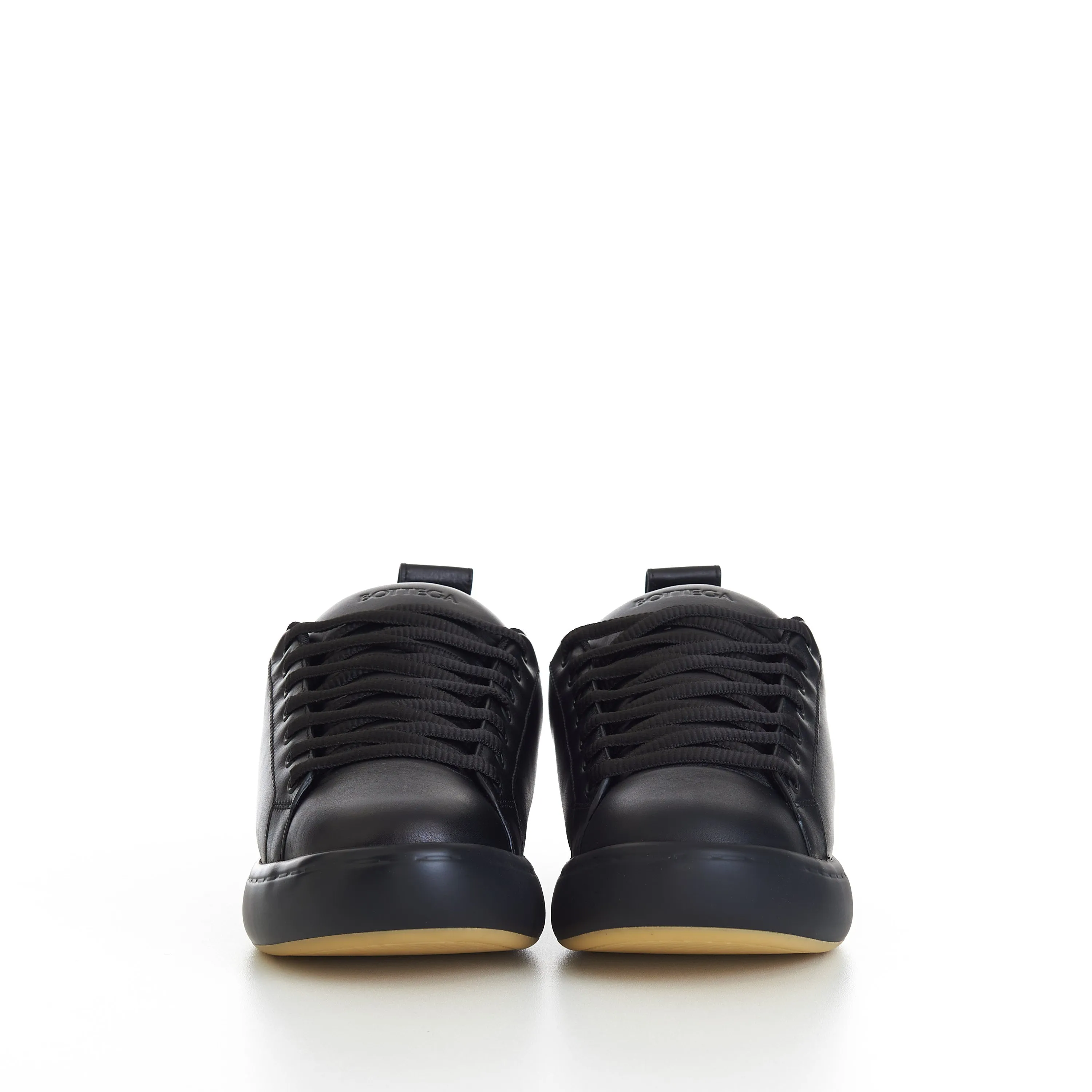 "Pillow" Lace-up Sneakers In Black / Natural Padded Leather