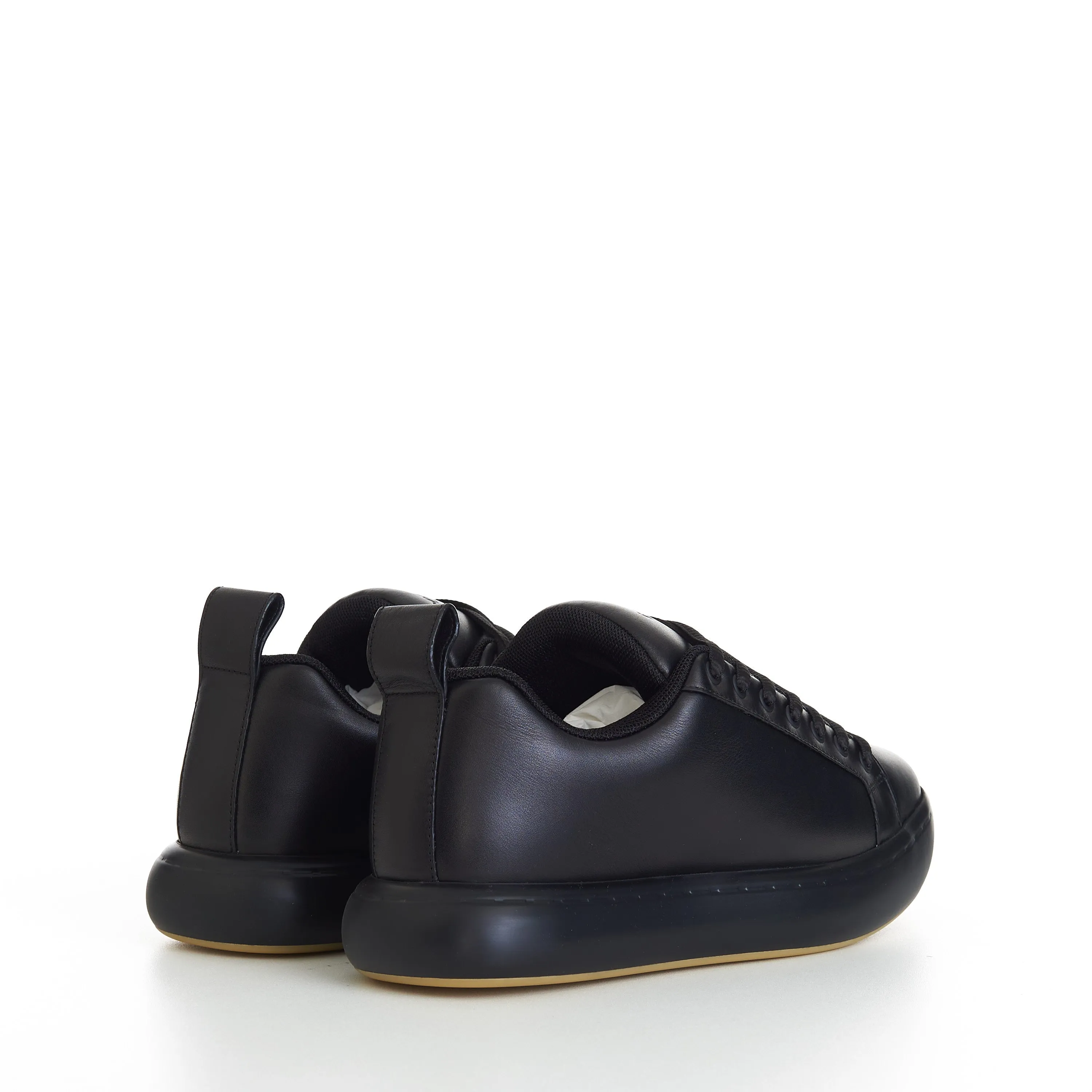 "Pillow" Lace-up Sneakers In Black / Natural Padded Leather