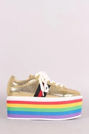 Rainbow Stripe Lace Up Flatform Sneaker