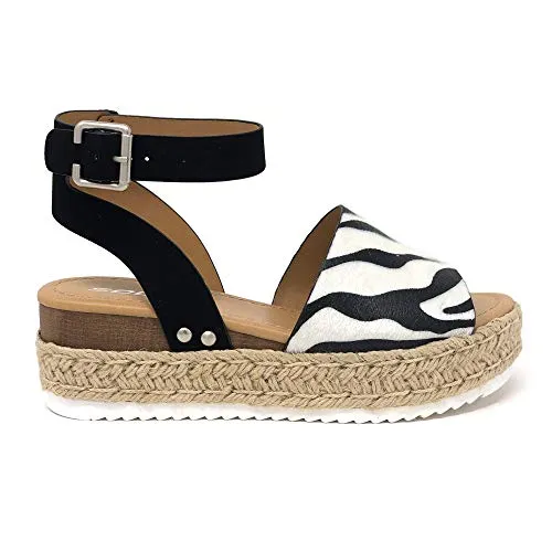 Soda Topic Zebra Espadrille Wedge Ankle Strap Print Comfort Flatform Sandal