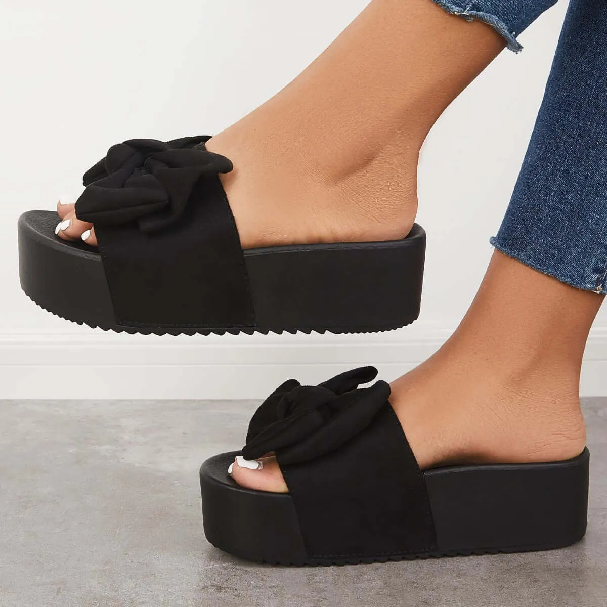 Sohiwoo Slipper Bowknot Lug Sole Slides Sandals Platform Slippers