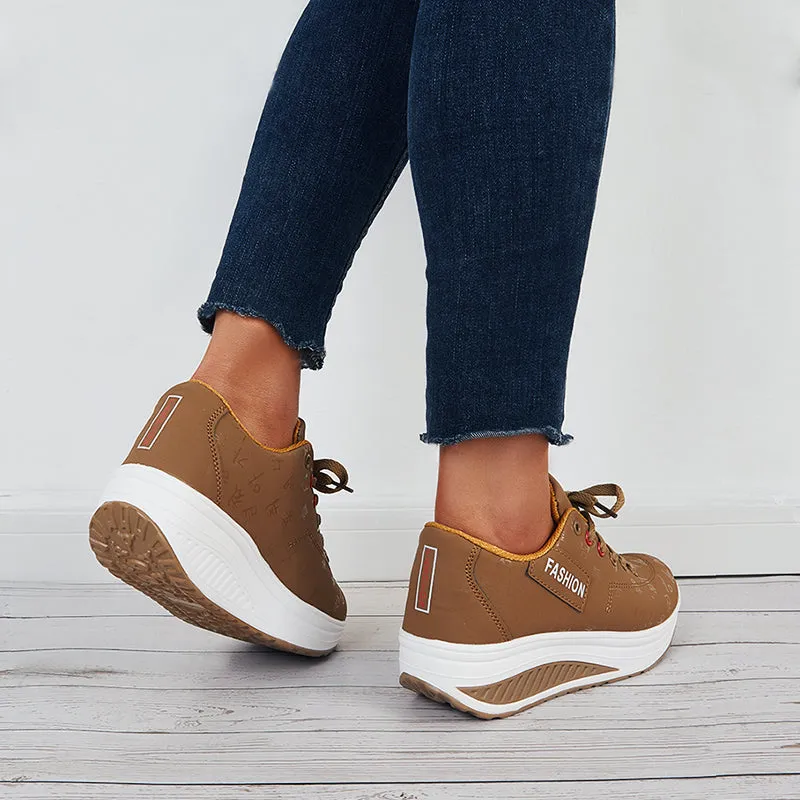 Sohiwoo  Women Waterproof Sneakers Lace Up Casual Platform Athletic Shoes