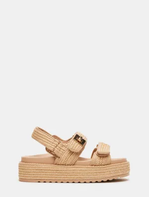 Steve Madden Bigmona Slingback Platform Sandal in Natural Raffia