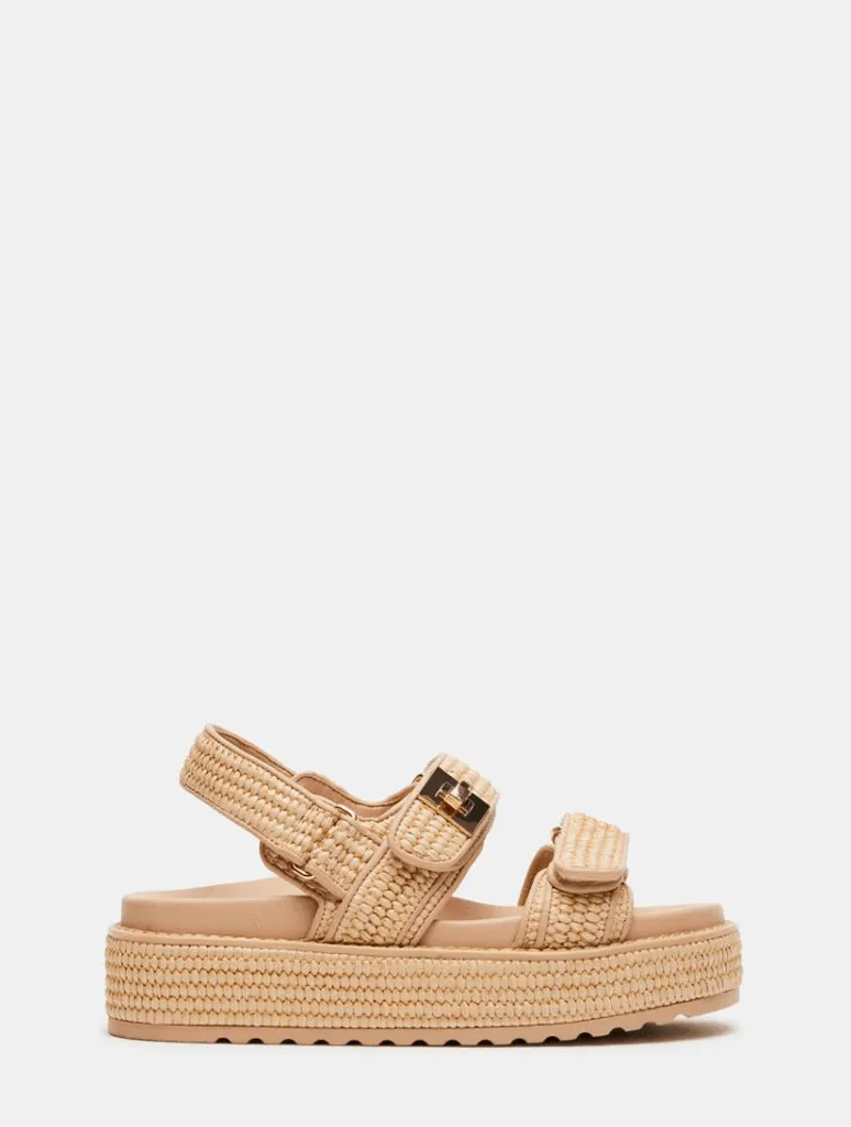 Steve Madden Bigmona Slingback Platform Sandal in Natural Raffia
