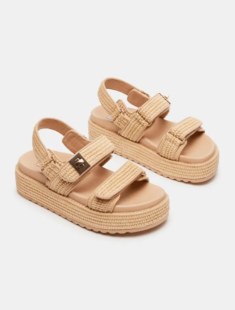 Steve Madden Bigmona Slingback Platform Sandal in Natural Raffia