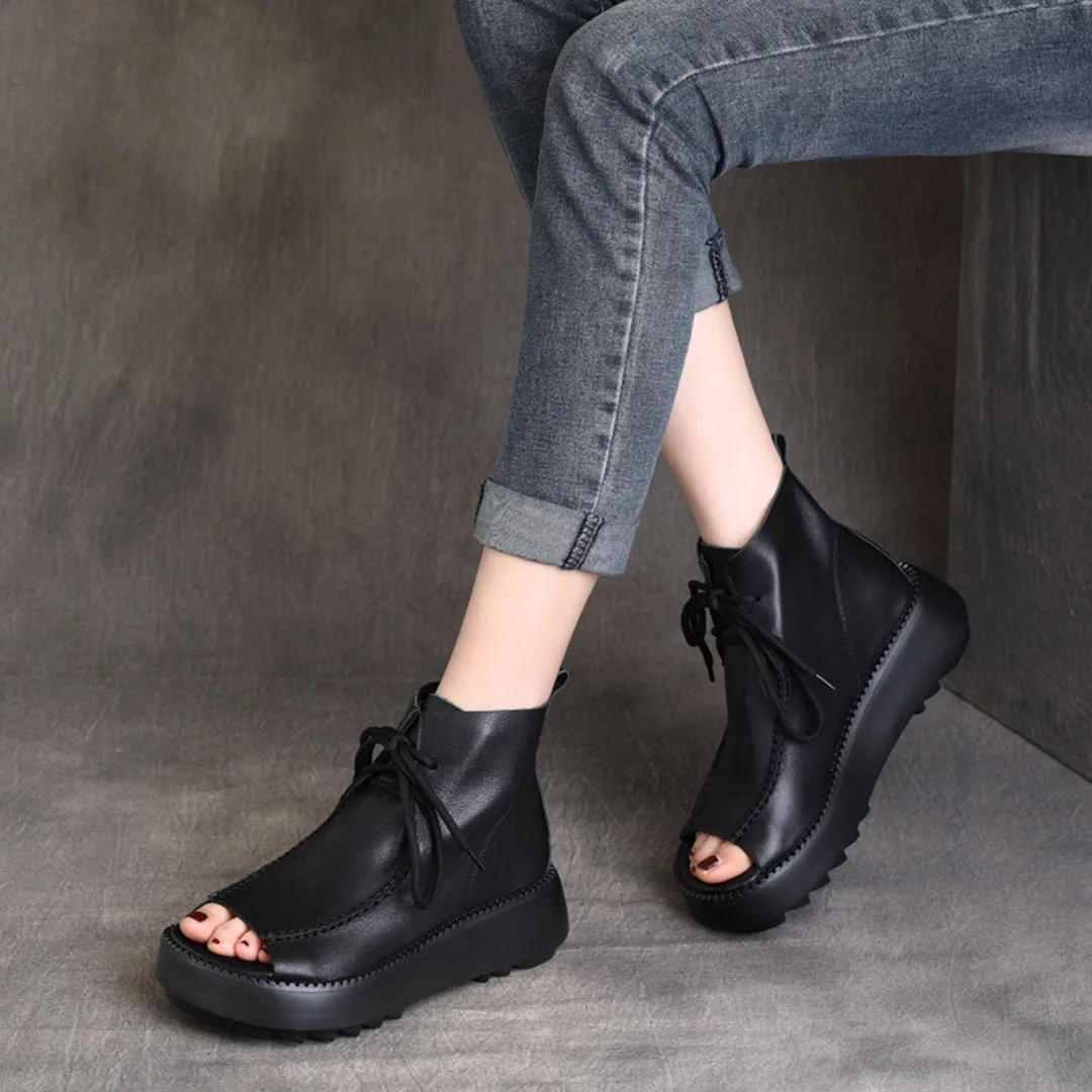 Summer Peep Toe Lace-Up Boots