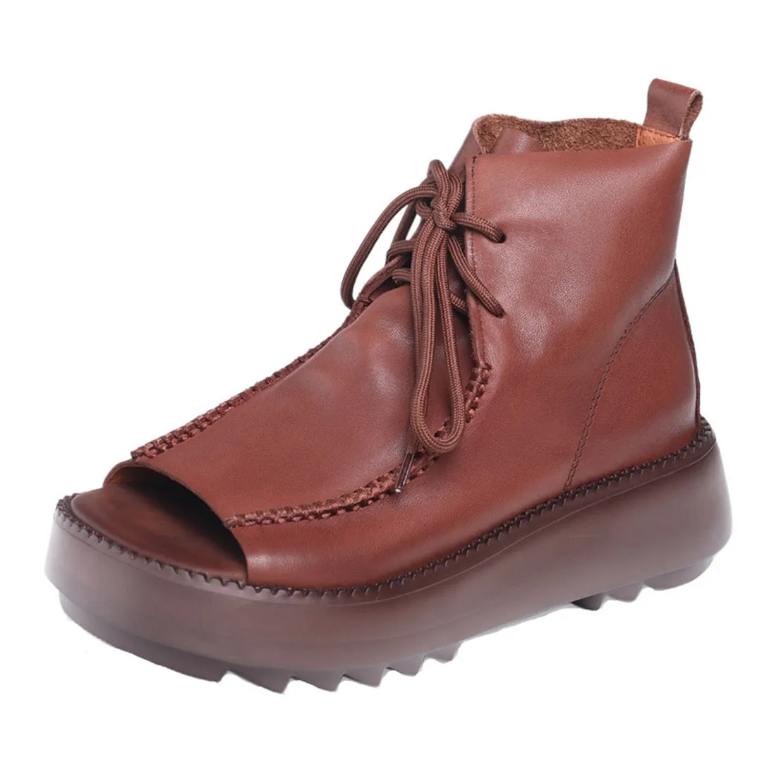 Summer Peep Toe Lace-Up Boots