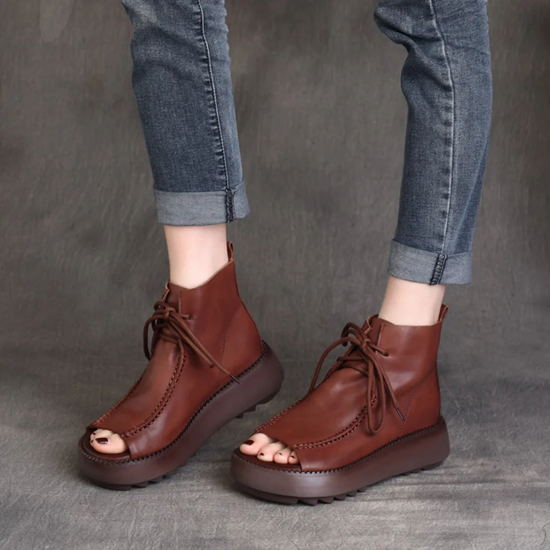 Summer Peep Toe Lace-Up Boots