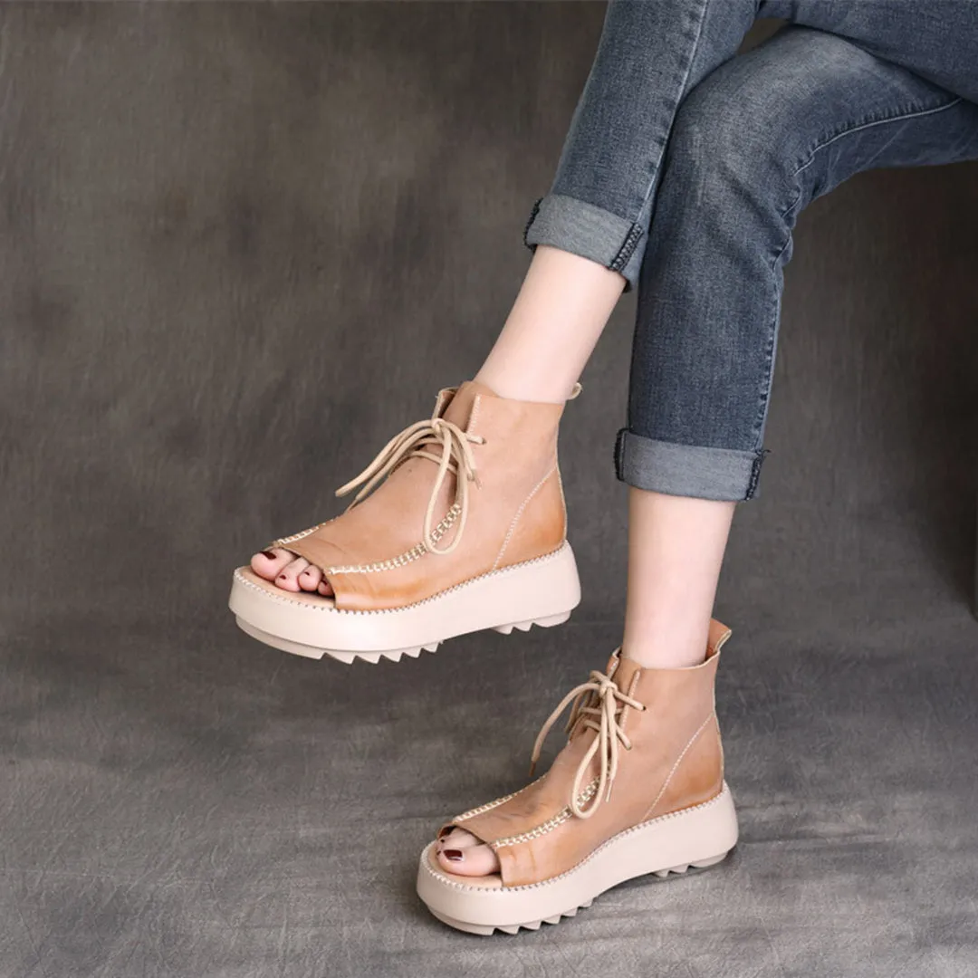 Summer Peep Toe Lace-Up Boots